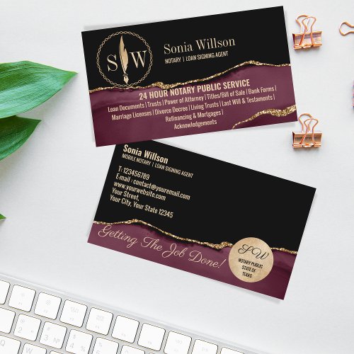 Mobile Notary and Loan Signing Agent Seal Monogram Business Card