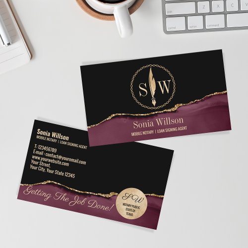Mobile Notary and Loan Signing Agent Seal Monogram Business Card