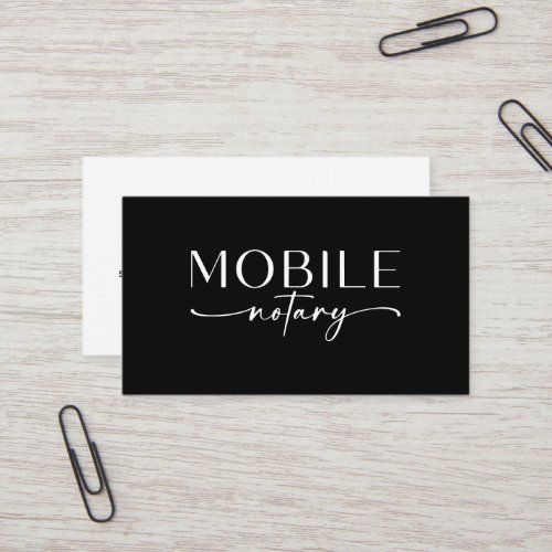 Mobile Notary Black Hand Lettering Business Card
