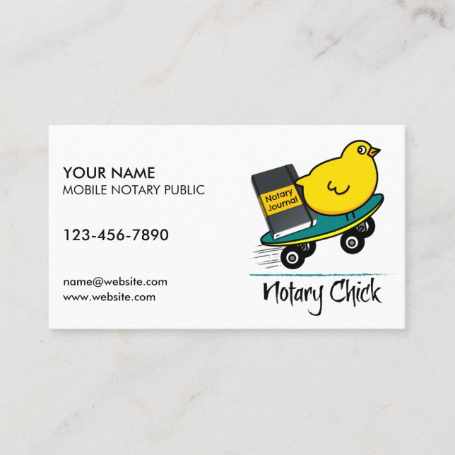 Mobile Notary Chick on Skateboard Customized Business Card (Front)