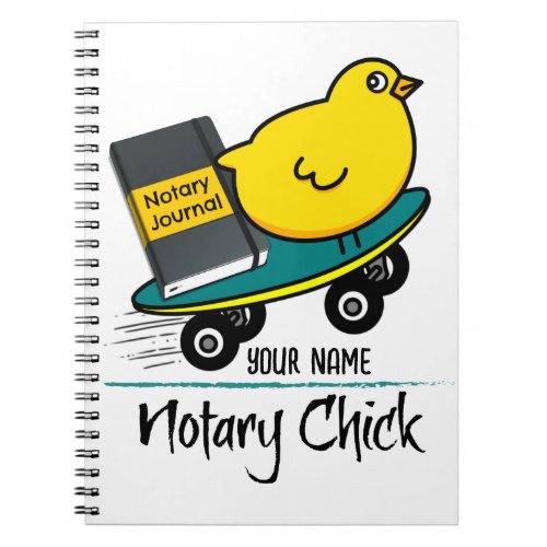 Mobile Notary Chick on Skateboard Customized Name Notebook