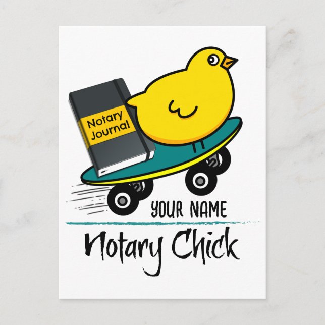 Mobile Notary Chick on Skateboard Customized Name Postcard (Front)