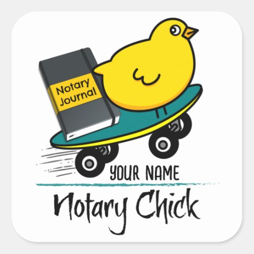 Mobile Notary Chick on Skateboard Customized Name Square Sticker