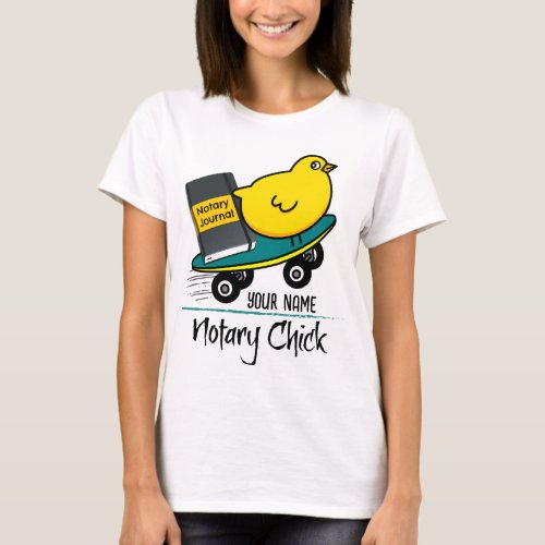 Mobile Notary Chick Riding Skateboard Customized Name T-Shirt