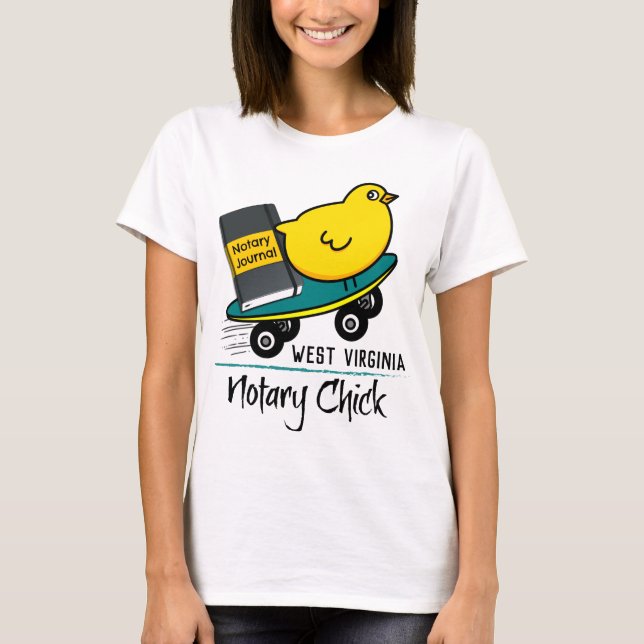Mobile Notary Chick on Skateboard West Virginia T-Shirt (Front)