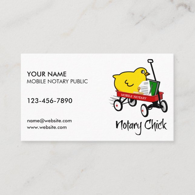 Mobile Notary Chick Red Wagon Customized Business Card (Front)