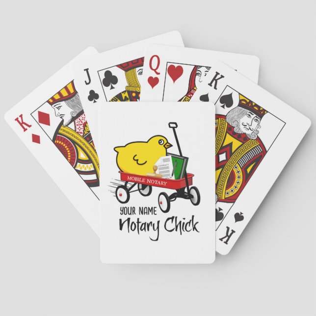 Mobile Notary Chick Red Wagon Customized Name Poker Cards (Back)