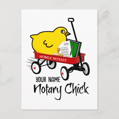 Mobile Notary Chick Red Wagon Customized Name Postcard