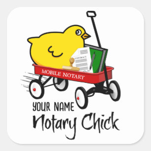 Mobile Notary Chick Red Wagon Customized Name Square Sticker