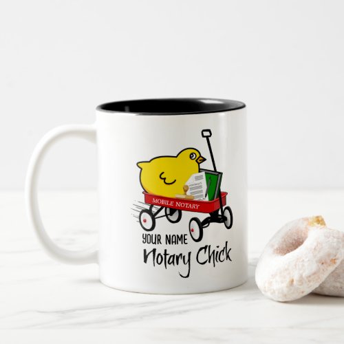 Mobile Notary Chick Red Wagon Customized Name Two-Tone Coffee Mug
