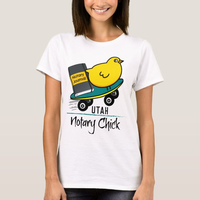 Mobile Notary Chick Riding Skateboard Utah T-Shirt (Front)