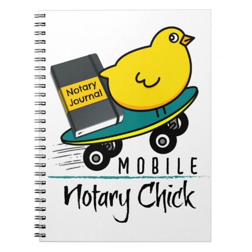 Mobile Notary Chick Riding Skateboard with Journal
