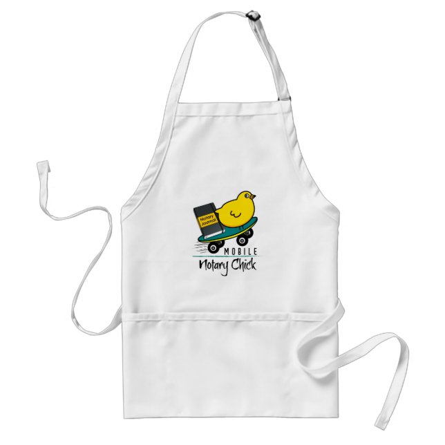 Mobile Notary Chick Riding Skateboard with Journal Adult Apron (Front)