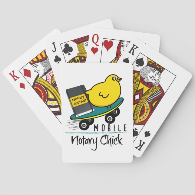 Mobile Notary Chick Riding Skateboard with Journal Poker Cards (Back)