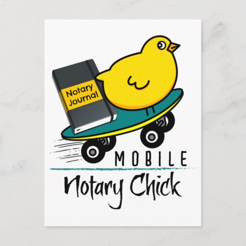 Mobile Notary Chick Riding Skateboard with Journal Postcard
