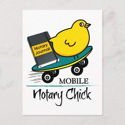 Mobile Notary Chick Riding Skateboard with Journal Postcard