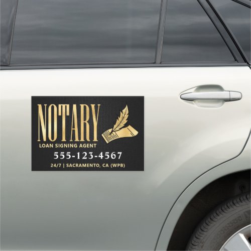 Mobile Notary Gold  Black Car Magnet