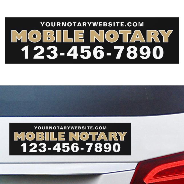 Mobile Notary Gold Black Editable Bumper Car Magnet (Creator Uploaded)