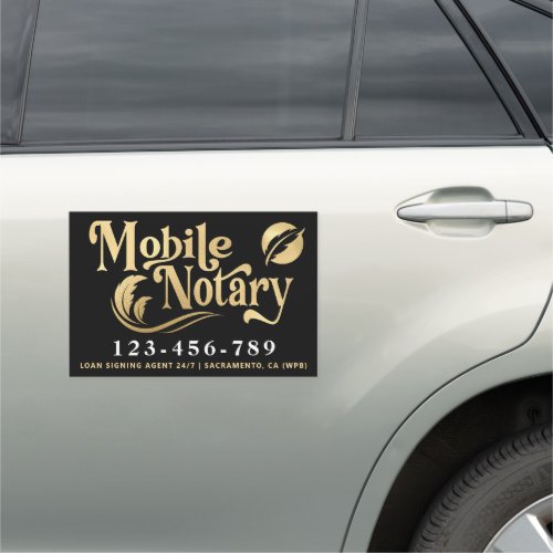 Mobile Notary Gold  Black Typography  Car Magnet