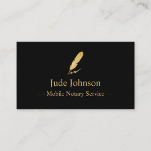 Mobile Notary Gold Feather Logo Business Card