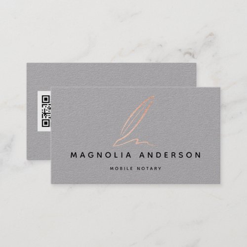 Mobile Notary Gray Gold Foil Quill QR Code  Business Card