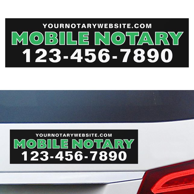 Mobile Notary Green Black Personalized Bumper Car Magnet (Creator Uploaded)