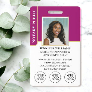 Mobile Notary ID Badge Photo Logo Modern Pink
