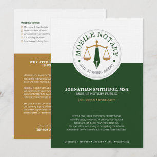Mobile Notary Jail Signing green gold Flyer Card