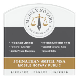 Mobile Notary Legal Signing gray Gold Wall Sign