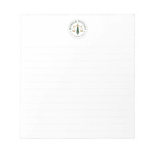 Mobile Notary Legal Signing Green Gold Lined Notepad