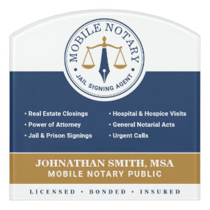 Mobile Notary Legal Signing Navy Gold Wall Sign