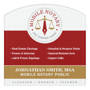 Mobile Notary Legal Signing red Gold Wall Sign