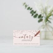 Mobile Notary loan rose gold confetti typography Business Card (Standing Front)