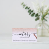 Mobile Notary loan rose gold glitter lavender Business Card (Standing Front)
