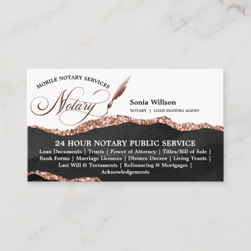 Mobile Notary  Loan Signing Agent Black Agate Bus Business Card