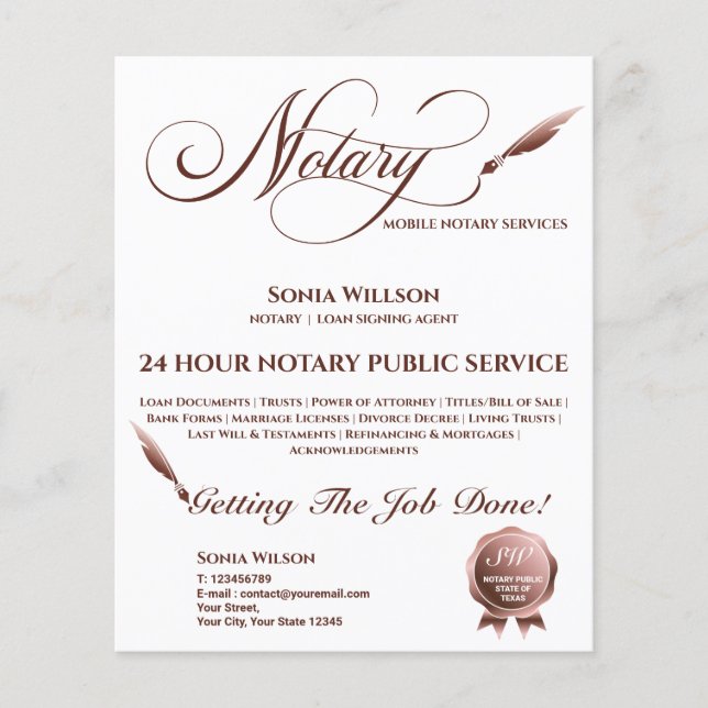 Mobile Notary & Loan Signing Agent Blush Pink Flye Flyer (Front)