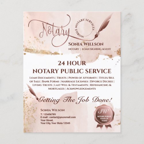 Mobile Notary  Loan Signing Agent Blush Pink Flyer