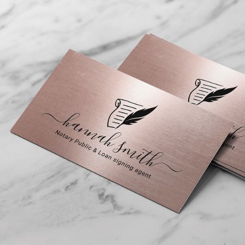 Mobile Notary Loan Signing Agent Blush Rose Gold Business Card