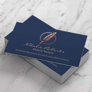 Mobile Notary Loan Signing Agent Copper Quill Navy Business Card