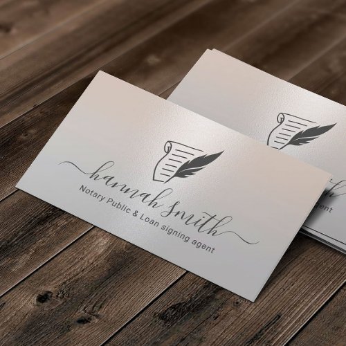 Mobile Notary Loan Signing Agent Elegant Silver Business Card