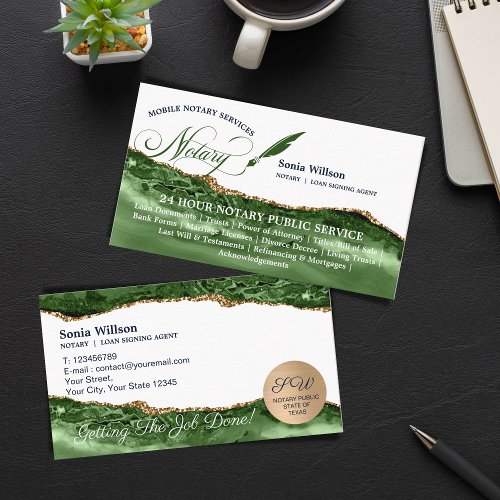 Mobile Notary  Loan Signing Agent Emerald Flyer Business Card