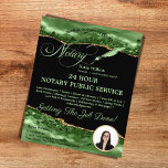 Mobile Notary & Loan Signing Agent Emerald Green Flyer<br><div class="desc">A modern,  stylish mobile notary flyer with calligraphy script typography and feather pen with emerald green agate background.  Ideal for notary,  professionals,  lawyers,  loan agents,  mortgage agents... . add your photo</div>