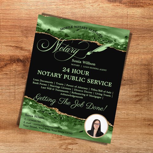 Mobile Notary  Loan Signing Agent Emerald Green Flyer