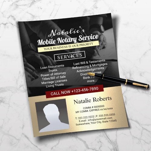 Mobile Notary Loan Signing Agent Gold Photo Flyer