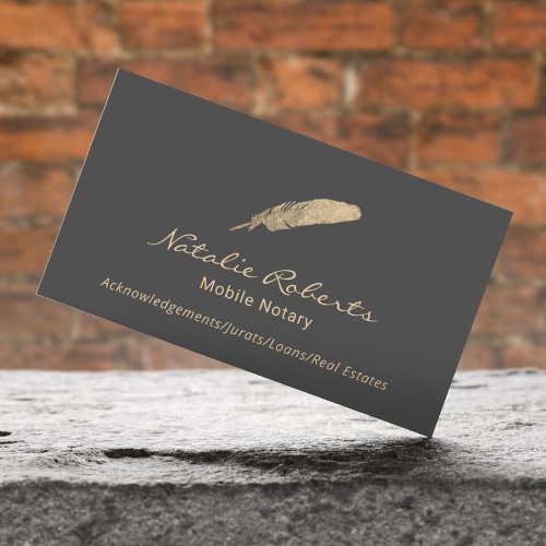 Mobile Notary Loan Signing Agent Gold Quill Gray Business Card