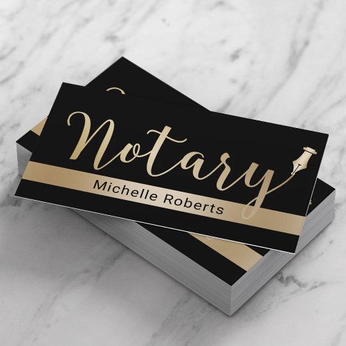 Mobile Notary Loan Signing Agent Gold Stripe Black Business Card