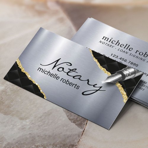 Mobile Notary Loan Signing Agent Lux Black Silver Business Card