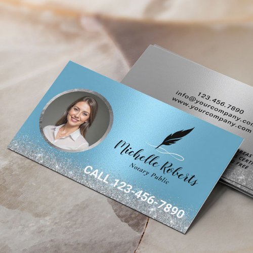 Mobile Notary Loan Signing Agent Modern Blue Photo Business Card