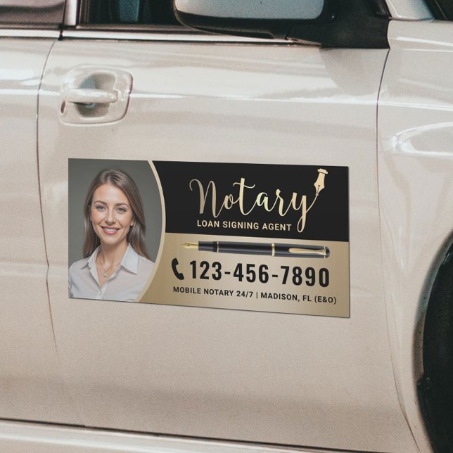 Mobile Notary Loan Signing Agent Modern Gold Photo Car Magnet (Creator Uploaded)