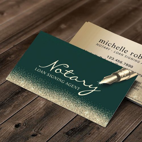 Mobile Notary Loan Signing Agent Modern Green Gold Business Card